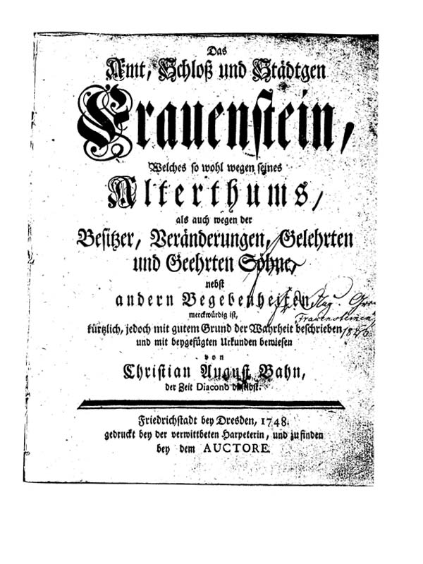 Titelblatt der Chronik Frauenstein. 1748