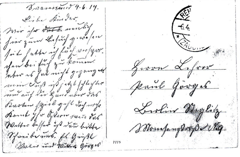 Postkarte von Urgroßmutter Emilie Wille - 04.06.1914