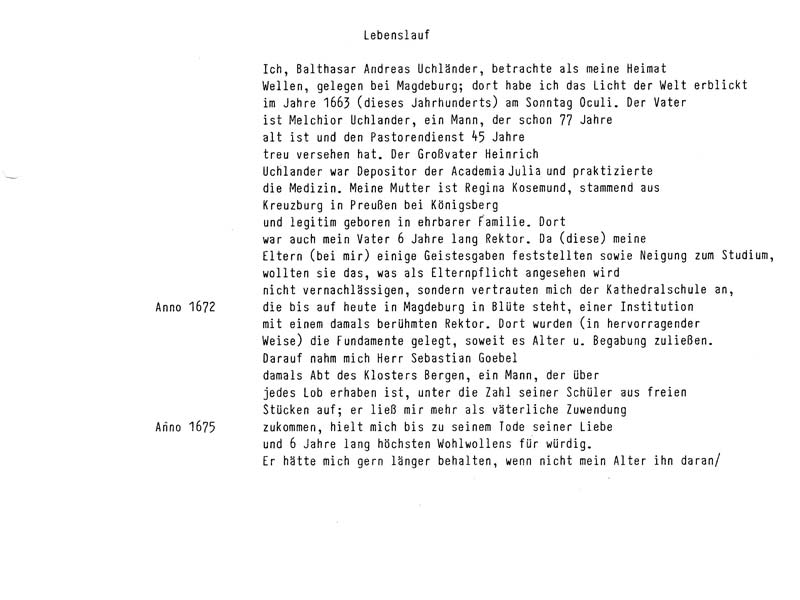 Transkription - Lebenslauf von Balthasar Uchländer - 13.07.1691