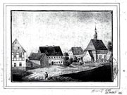 Kirche und Schulhaus von Mittelsaida. Um 1862